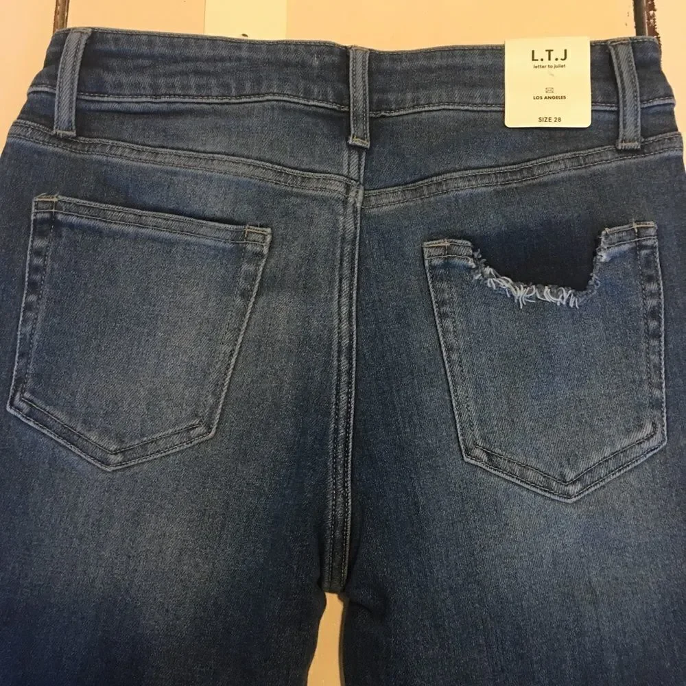 Letter to Juliette distressed hem skinny jeans cropped blue high rise - Picture 5 of 6